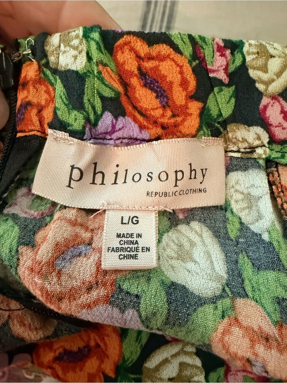 Floral Midi Skirt in Black with Orange & Purple Flowers - L - Picture 5 of 6